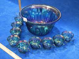 Lot Carnival Glass Punch Bowl 10 Cups