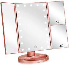 tri fold lighted vanity makeup mirror
