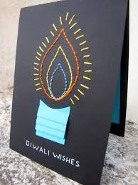 You can make this candle design on a card as in the above image with the help of ribbons. Diwali Homemade Greeting Cards Ideas