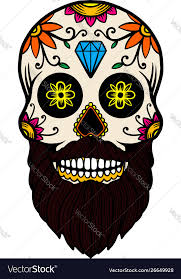 hand drawn mexican bearded sugar skull