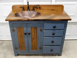Tennant brand larvotto navy blue finish double sink bathroom sink vanity will accent any bathroom. Rustic Farmhouse Vanity Copper Sink 42 Blue Bathroom Vanity Bathroom Vanity With Sink Rustic Vanity Farmhouse Vanity