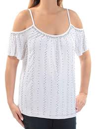 Inc Womens Embellished Cold Shoulder Casual Top White Xxl At