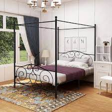 Wetiny Black Metal Canopy Bed Frame