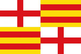 Vlajka Barcelony (město) a emblém FC Barcelona