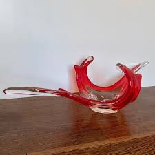 Vintage Venetian Bowl In Red Glass Italy