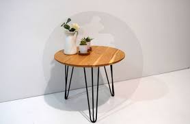 Solid Oak Round Side Table With Hairpin
