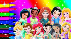Gives a feeling of carefree 3rd fairy: Baby Disney Princess Coloring Book Pages Tiana Mulan Belle Ariel Jasmine Beauty Aurora Swhite Merida Youtube