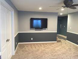75 Blue Basement With Gray Walls Ideas