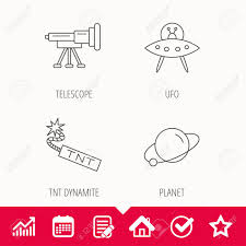 Ufo Planet And Telescope Icons Tnt Dynamite Linear Sign Edit