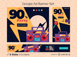 90s party google ads banner design pack
