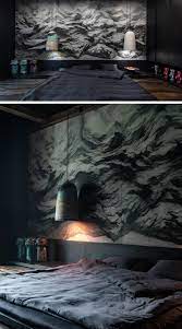 dramatic wall mural and unique wood floors