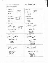 Exponential Equations Worksheet 1 V