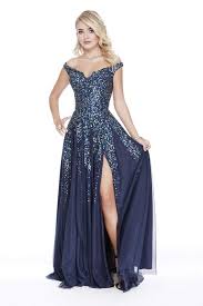 Shail K 12202 Off Shoulder Sequin Embellished High Slit Prom Dress