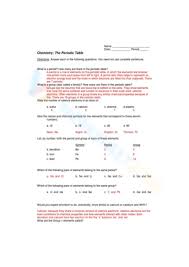 periodic trends worksheet worksheet