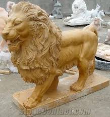 Large Yellow Marble Stone Lions