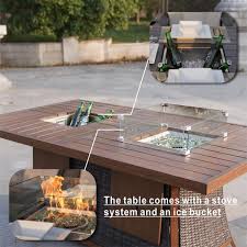 Direct Wicker Elle Brown 7 Piece Wicker Outdoor Dining Set With Fire Pits And Beige Cushions