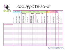 College Application Checklist A Way To Help You Track Your