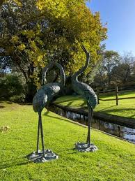 Bronze Bird Fountain Crane Pair