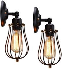 Kingso Rustic Wall Sconces 2 Pack Wire Cage Wall Sconce Black Hardwire Industrial Wall Light Fixture Vintage Style Wall Lamp For Home Decor Headboard Bathroom Bedroom Farmhouse Porch Garage Amazon Com