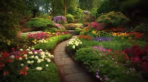path in the middle of a lush garden of