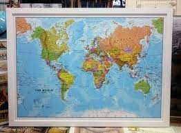 world map pinboard white frame