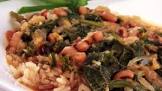 black eyed peas with mustard greens and rice