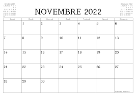 Calendriers et agendas imprimables Novembre 2022 A4, A3 vers PDF et PNG -  7calendar