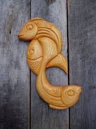 Hand Carved Wooden Fish Trout Fishing