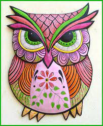 Painted Metal Art Owl Wall Hanging