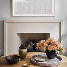Living Room Cast Limestone Fireplace