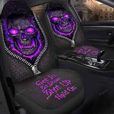 Skull Purple Hold On Car Seat Cover In