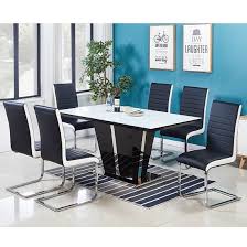 memphis white glass dining table with 6
