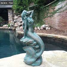 life size bronze patina mermaid statue