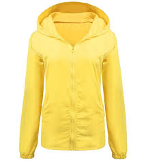Women S Thin Zip Up Hoodie Rainwear Jacket Coat With Pockets Yellow Cx18665dw9r