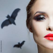 red lips and smokey eyes makeup stock