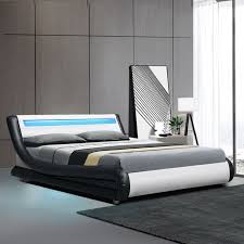 led bed frame pu leather black white