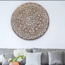 White Round Wooden Carved Wall Art