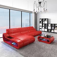 Red Leather Sofa With Coffee Table