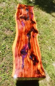 Custom finishing options no work. 62 Live Edge Red Cedar Wood Bench With Red Flame Epoxy Accents
