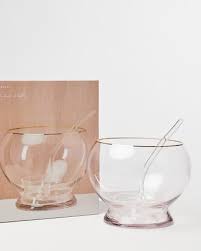 Luau Pink Glass Punch Bowl Ladle Set