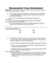 Genetics worksheet answers biology 171 with cadigan at pre from. Monohybrid Cross Worksheetch Docx Monohybrid Cross Worksheet Directions Answer Each Of The Following Questions Using A Punnett Square And The Rules Of Course Hero