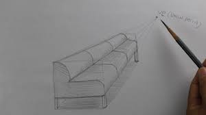 how to draw one point perspective sofa