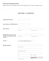 pre event questionnaire form template