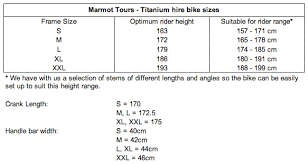 Mt Titanium Bike Size Chart 3 Marmot Tours