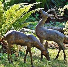 Pair Of Bronzed Deer Stag And Doe