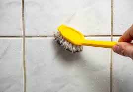 clean grout stains in the bathroom