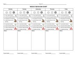 Simple Self Monitoring Behavior Chart