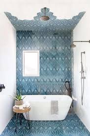 White And Blue Cement Bathroom Wall