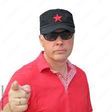 человек в кепке с красной звездой указывает пальцем Stock Photo | Adobe  Stock