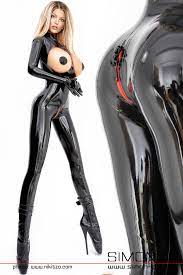 Latex bondage catsuit in black with lockable zipper from SIMON O.